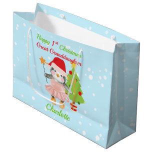 Great Granddaughter Happy 1st Christmas Penguin  Large Gift Bag