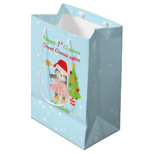 Great Granddaughter Happy 1st Christmas Penguin  Medium Gift Bag