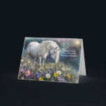 Great Granddaughter Happy Birthday White Unicorn  Card<br><div class="desc">For your great granddaughter on her birthday! A beautiful white unicorn with flowing long mane and forelock in a field filled with flowers.</div>