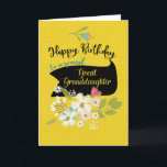 Great Granddaughter Pretty Birthday Wishes Card<br><div class="desc">Give your great granddaughter lovely happy birthday greetings with this vibrant yellow polka-dotted design with pretty flowers.</div>