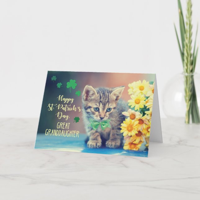 Great Granddaughter St. Patrick’s Day Kitten Card (Front)