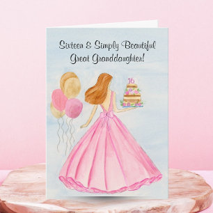 Great Granddaughter Sweet 16 Birthday Cake Girl  Card