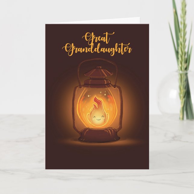 Great Granddaughter Thinking of You Camp Lantern Card (Front)
