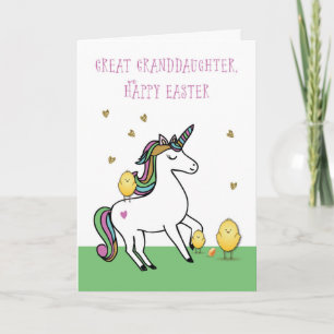 Great Granddaughter Unicorn Easter Wishes w/ Chick Card