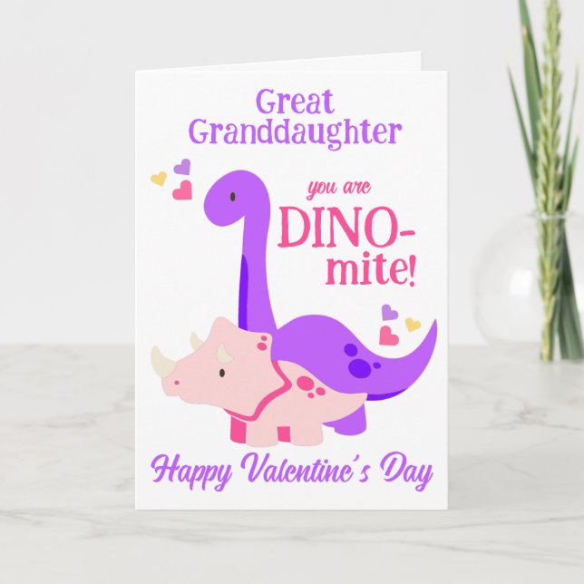 Great Granddaughter Valentine's Day Dino-Mite Holiday Card (Front)