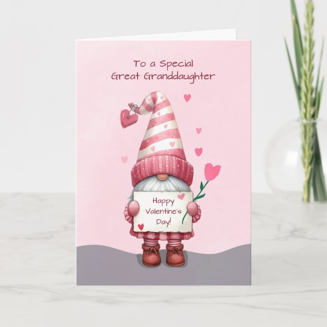 Great Granddaughter Valentines Day Gnome Card (Front)