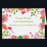 Great Granddaughter Watercolor Flowers Religious B<br><div class="desc">Let your Great Granddaughter know how special she is in your life by sending her this birthday card. The religious birthday message is surrounded by brightly coloured flowers.</div>