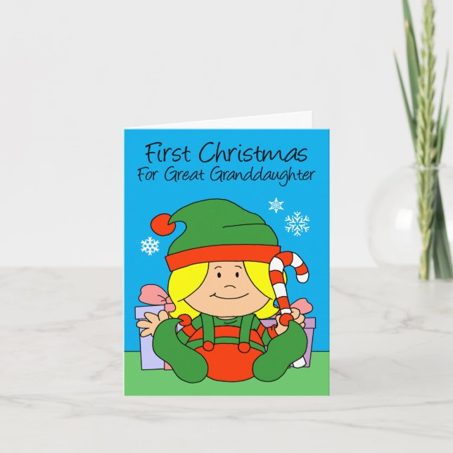 Great Granddaughter's First Christmas Elf Holiday Card (Front)
