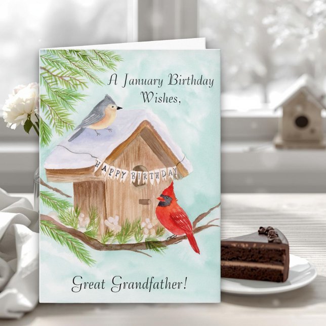 Great Grandfather Happy January Birthday Birds Card (Creator Uploaded)
