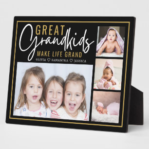 Great Grandkids Make Life Grand 4 Photo Black Plaque