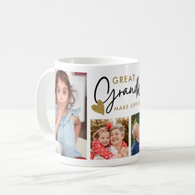 Great Grandkids Make Life Grand 4 Photo Collage Coffee Mug (Front Left)