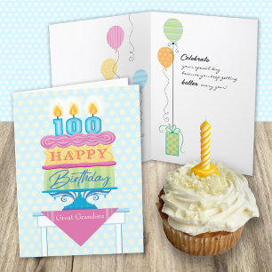 Great Grandma 100th Birthday Cake Number Candles  Card