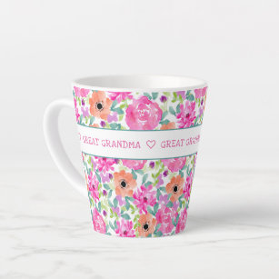 Great Grandma All Over Floral Pink Orange Green Latte Mug