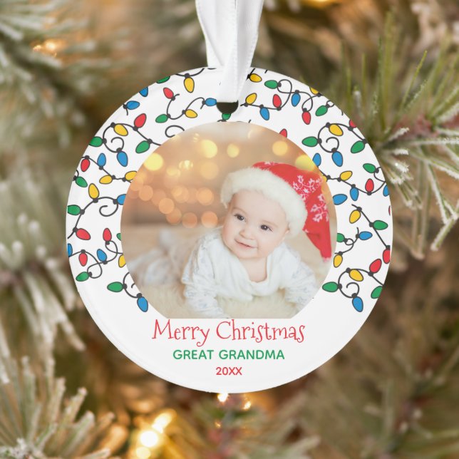 Great Grandma Christmas Lights Photo Ornament (Tree)