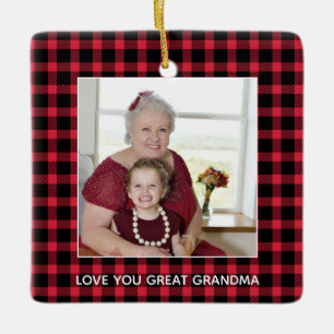 Great Grandma Christmas Photo Red Buffalo Plaid Ceramic Ornament