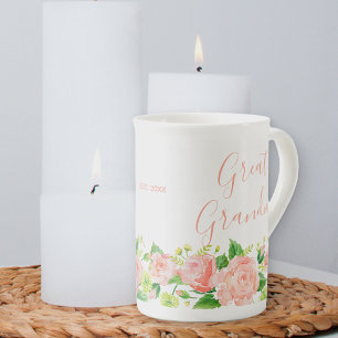 Great Grandma Coral Pink Watercolor Floral Bone China Mug