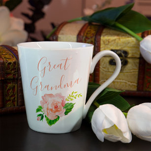 Great Grandma Coral Pink Watercolor Rose Latte Mug