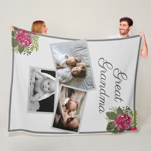 Great Grandma Custom Kid's Photos Fleece Blanket (In Situ)