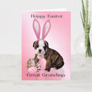 Great Grandma Cute Easter Bulldog Puppy With Eggs Holiday Card