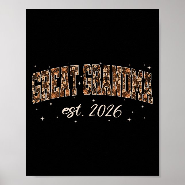 Great Grandma Est 2026 Preppy Floral Fall Pumpkin  Poster (Front)