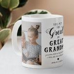 Great Grandma Family Photo Two-Tone Coffee Mug<br><div class="desc">Modern great-grandmother picture mug featuring the cute saying "you put the great in great grandma",  2 photos of the grandchildren,  a heart,  their names,  and the caption "grandmas hold our tiny hands for just a little while,  but our hearts forever".</div>