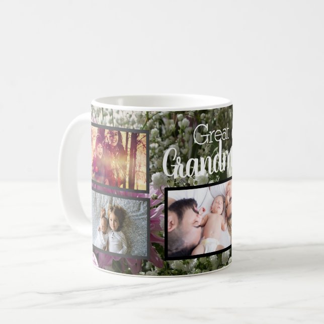 Great Grandma Family Photos in the Garden Coffee Mug (Front Left)