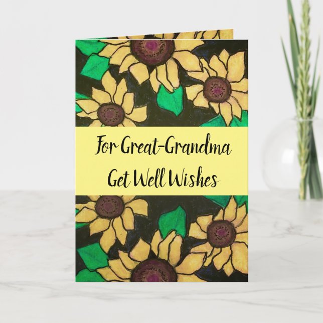 Great-Grandma Get Well Wishes Yellow Sunflowers Card (Front)