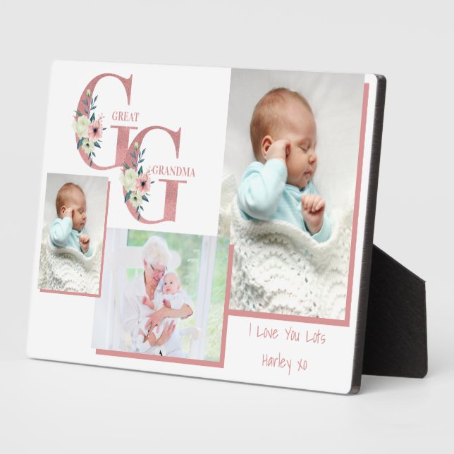 Great Grandma GG Floral Letters | 3 Photo Plaque (Side)