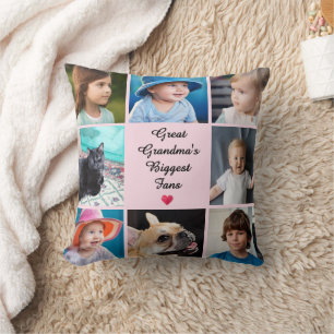 Great Grandma Gift Custom 8 Photo Template Pink Cushion
