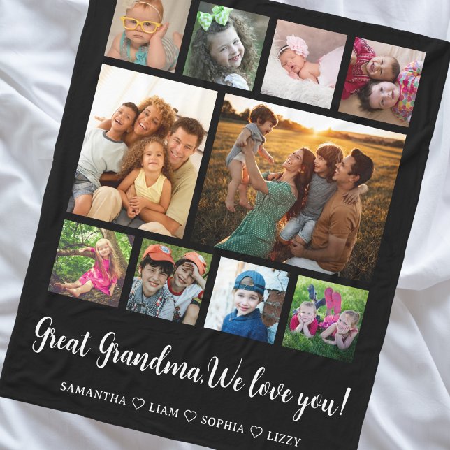 Great Grandma Gift Grandkids 10 Photo Collage   Fleece Blanket (Great Grandma Gift Grandkids 10 Photo Collage Fleece Blanket)