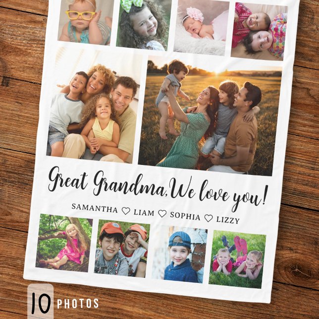 Great Grandma Grandchildren Gift 10 Photo Collage  Fleece Blanket (Creator Uploaded)