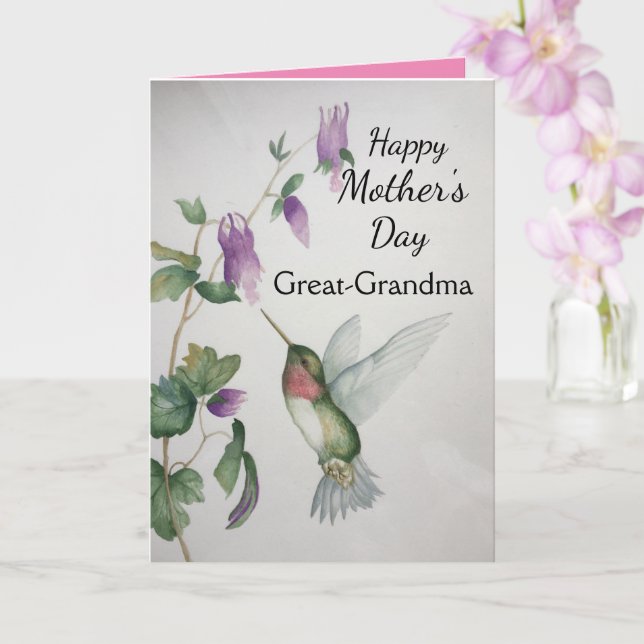 Great-Grandma Happy Mother's Day Hummingbird Card (Orchid)