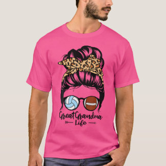 Great Grandma Life Messy Bun Hair Funny Football V T-Shirt