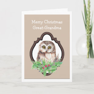 Great Grandma Merry Christmas Owl, Bird Humour Holiday Card
