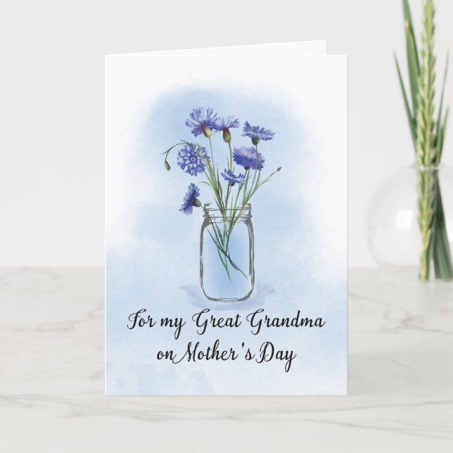 Great Grandma Mothers Day Cornflowers in Mason Jar Card (Front)