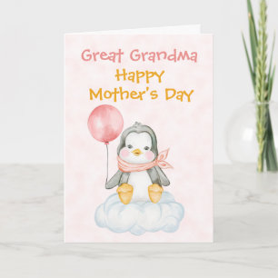Great Grandma Mother's Day Penguin Pink Card