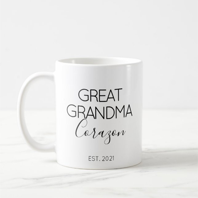 Great Grandma Name Pregnancy Announcement Gift Coffee Mug (Left)