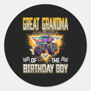 Great Grandma Of The Birthday Boy Monster Truck Bi Classic Round Sticker