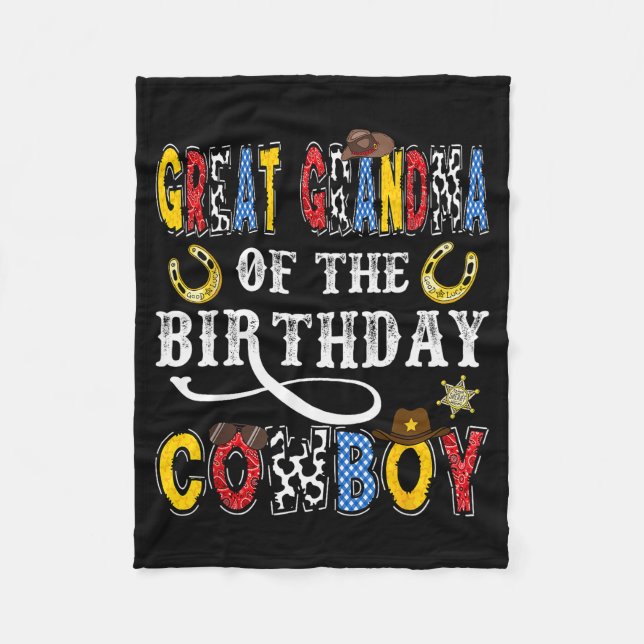 Great Grandma Of The Birthday Cowboy Western Rodeo Fleece Blanket (Front)