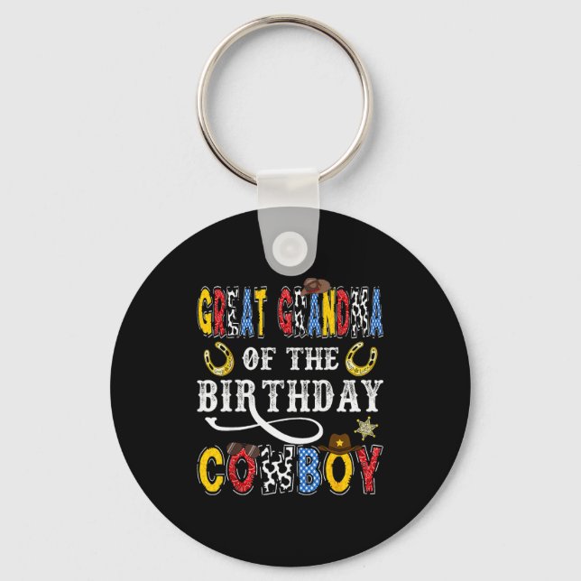 Great Grandma Of The Birthday Cowboy Western Rodeo Key Ring (Front)
