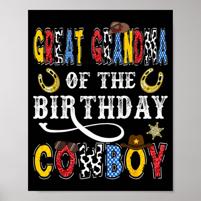 Great Grandma Of The Birthday Cowboy Western Rodeo Poster (Front)