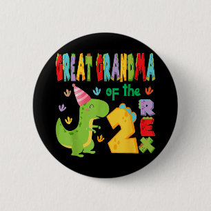 Great Grandma Of The Two Rex 2nd Birthday Boy Dino 6 Cm Round Badge