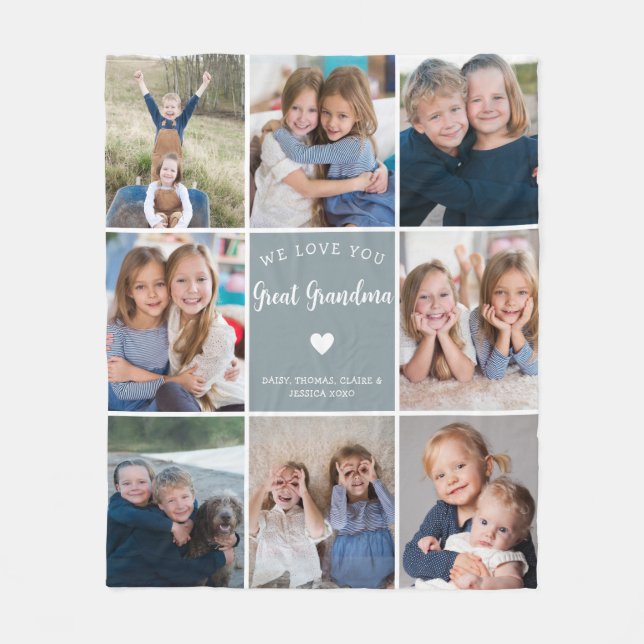 Great Grandma Personalised 8-Photo Collage  Fleece Blanket (Front)