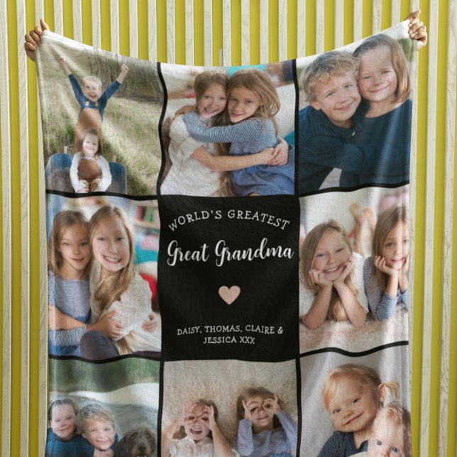 Great Grandma Personalised Photo Collage Modern  Fleece Blanket (Creator Uploaded)