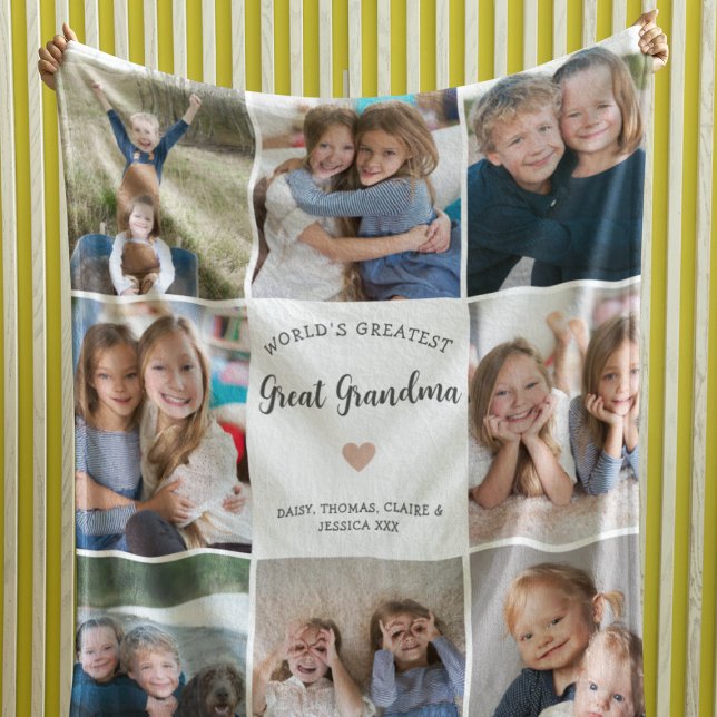 Great Grandma Personalised Photo Collage Modern  Fleece Blanket (Creator Uploaded)