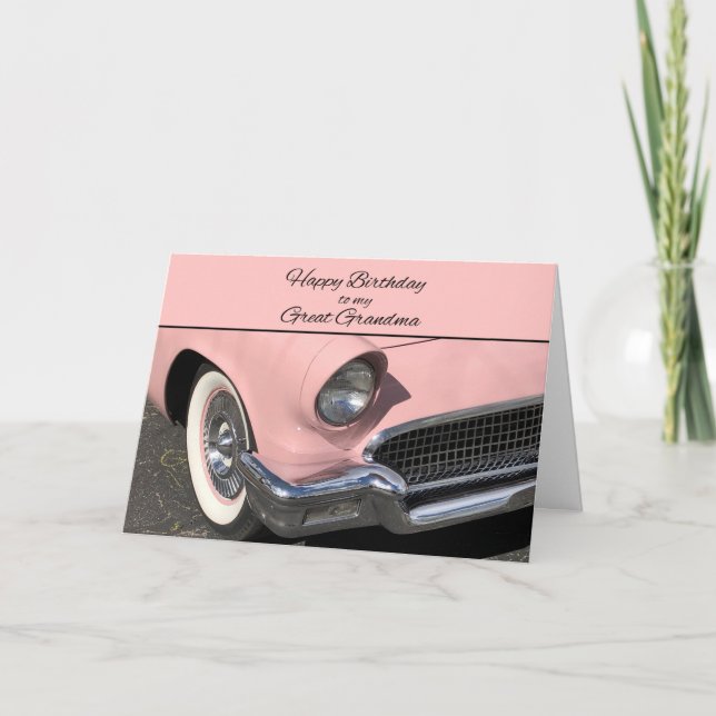 Great Grandma Pink Classic Car Birthday Card (Front)
