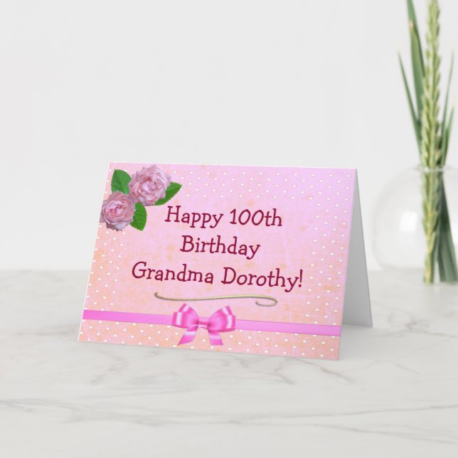 Great Grandma Pink Happy 100th Birthday Card (Front)