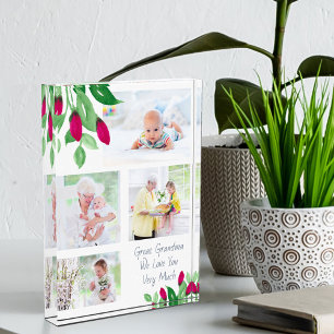 Great Grandma Pink Rosebuds 4 Picture Photo Block