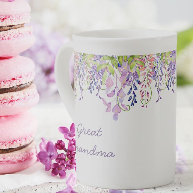 Great Grandma - Purple Watercolor Wisteria Flowers Bone China Mug (Creator Uploaded)