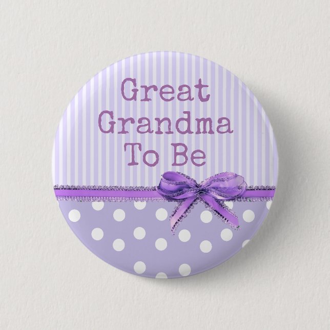 Great Grandma to be Baby Shower Button: Purple Bow 6 Cm Round Badge (Front)